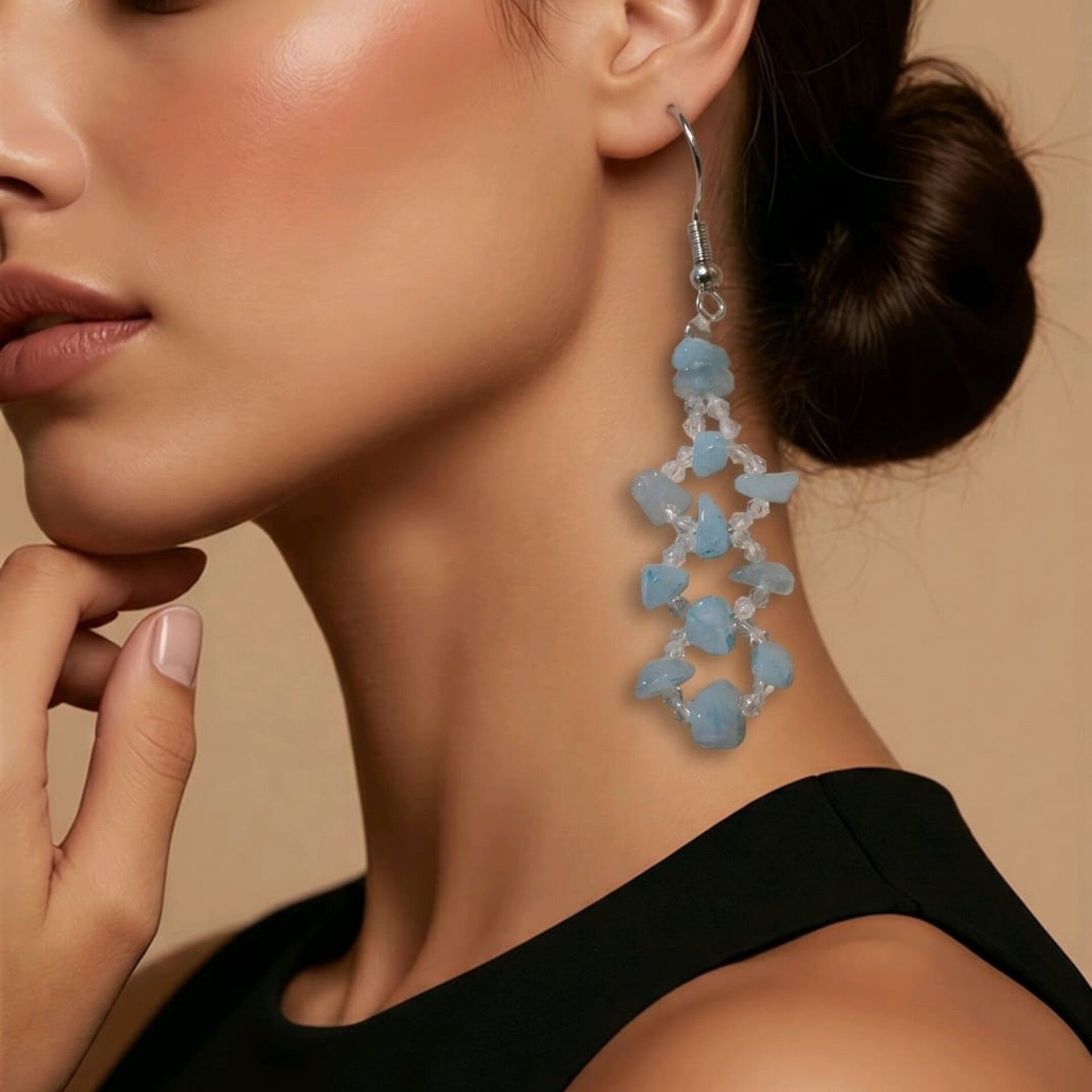 Elegant Aquamarine Earrings with Crystal Glass Beads in Soft Blue Tones – Aqualis