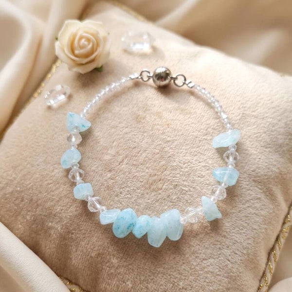 Aqualis Bracelet – Aquamarine Bracelet with Glass Beads in Soft Blue Tones, Elegant & Timeless