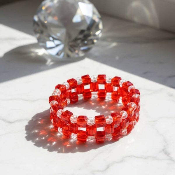 Handmade Red Glass Bead Bracelet with Clear Accents – Bellatrix