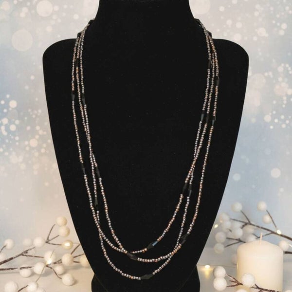Elegant Black & Bronze Statement Necklace – Midnight Chic