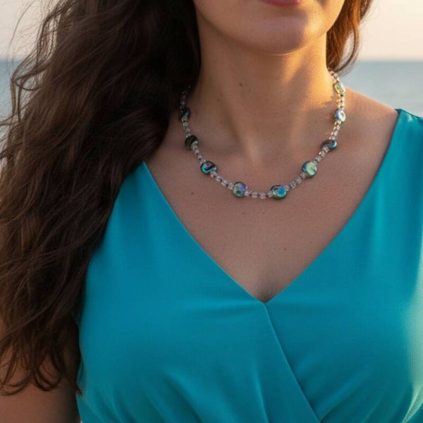 Ocean Whisper – Blue Green Glass Bead Necklace