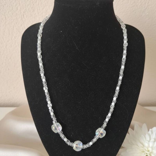 Vega – Clear Glass Bead Necklace with Rose Gold Accents
