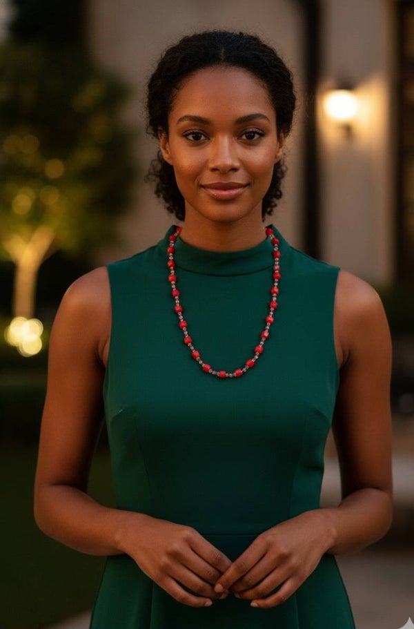 Crystal Red – Elegant Necklace with Red Glass Beads, Handmade