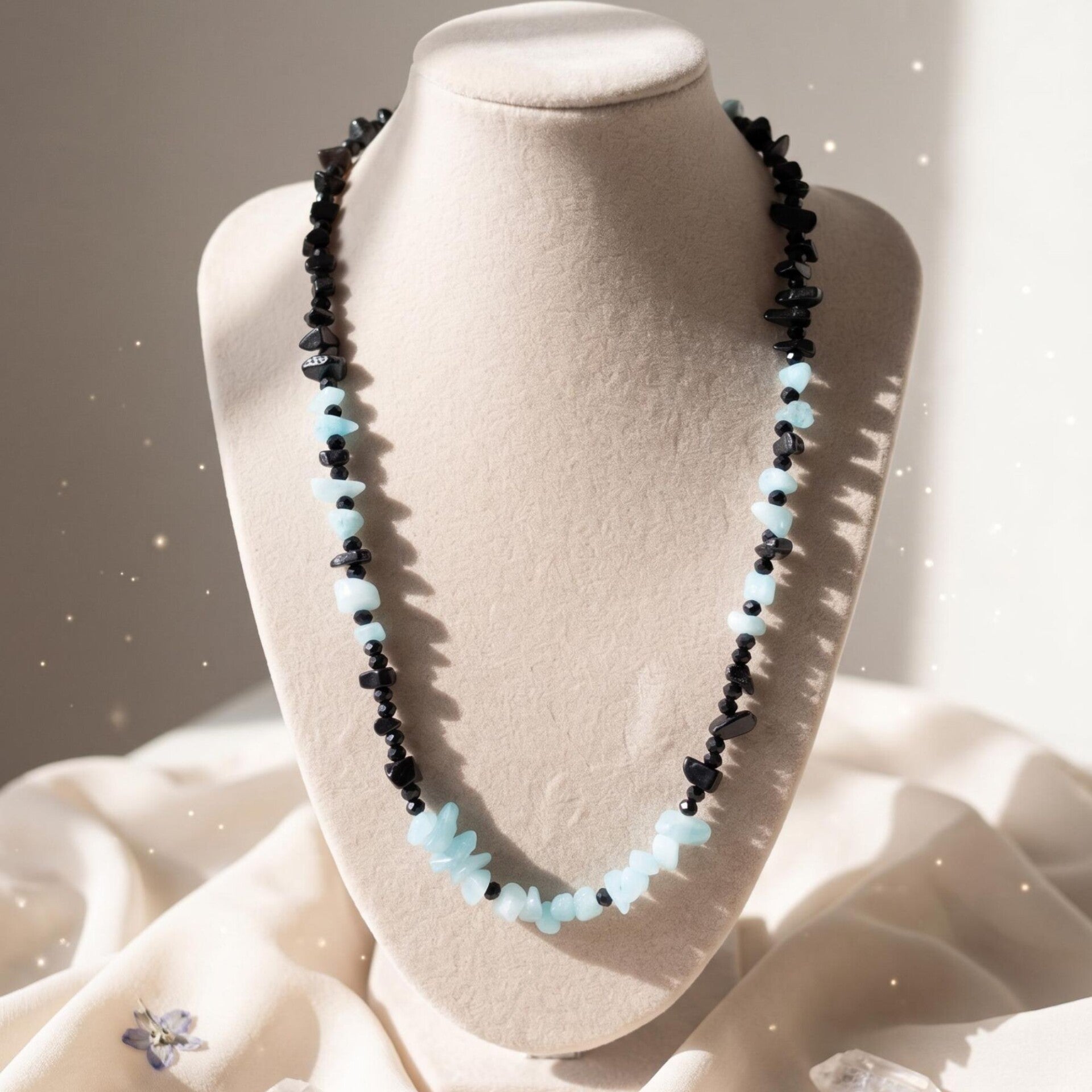 Aquamarine Onyx Necklace Blue Black – Gemstone Jewelry for Women Handmade | Deneb