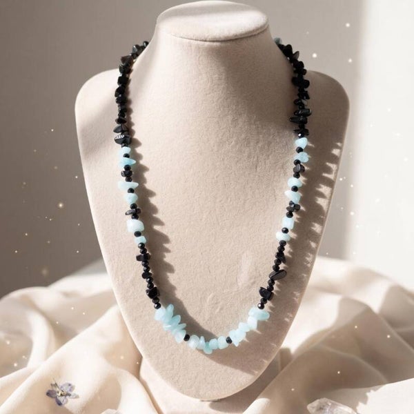 Aquamarine Onyx Necklace Blue Black – Gemstone Jewelry for Women Handmade | Deneb