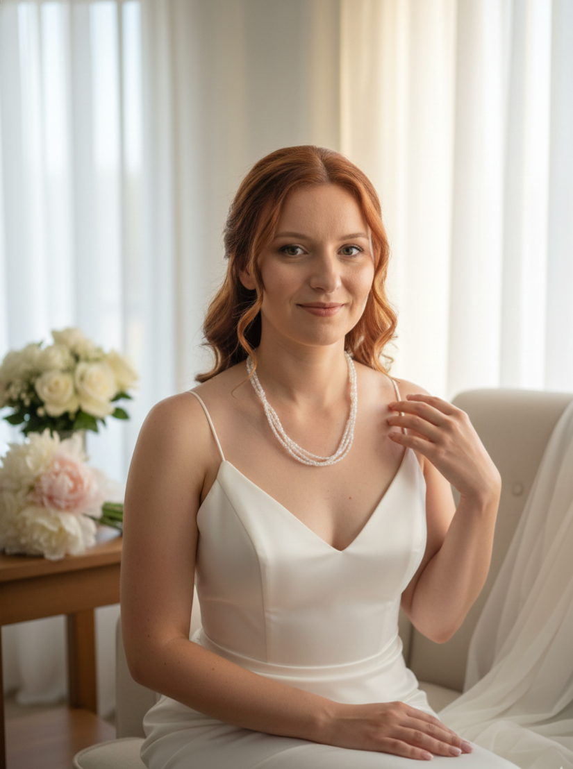 ✨ Frosted Elegance – Three-Strand Bridal Necklace with Glass Beads ✨