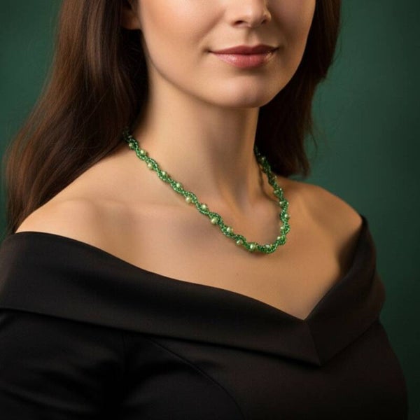 Soul of the Forest – Handcrafted Green Glass Bead Necklace