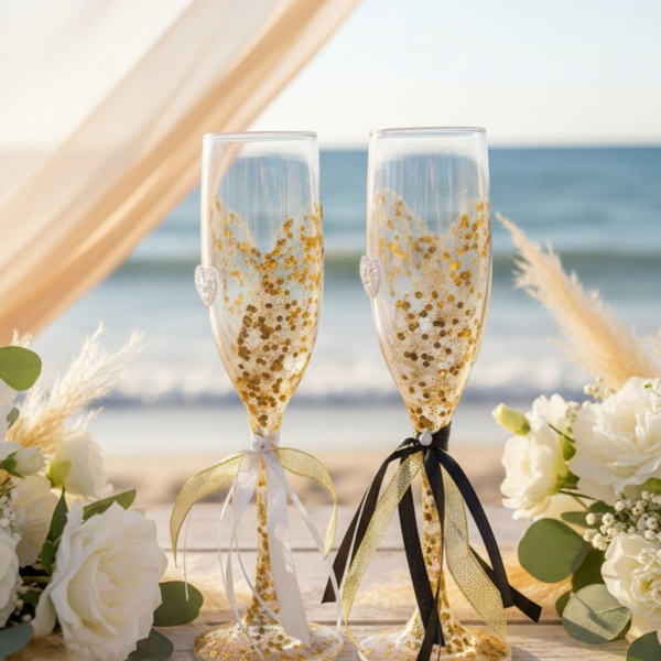 Wedding Champagne Glasses with Gold Accents – Elegant Celebration for Two