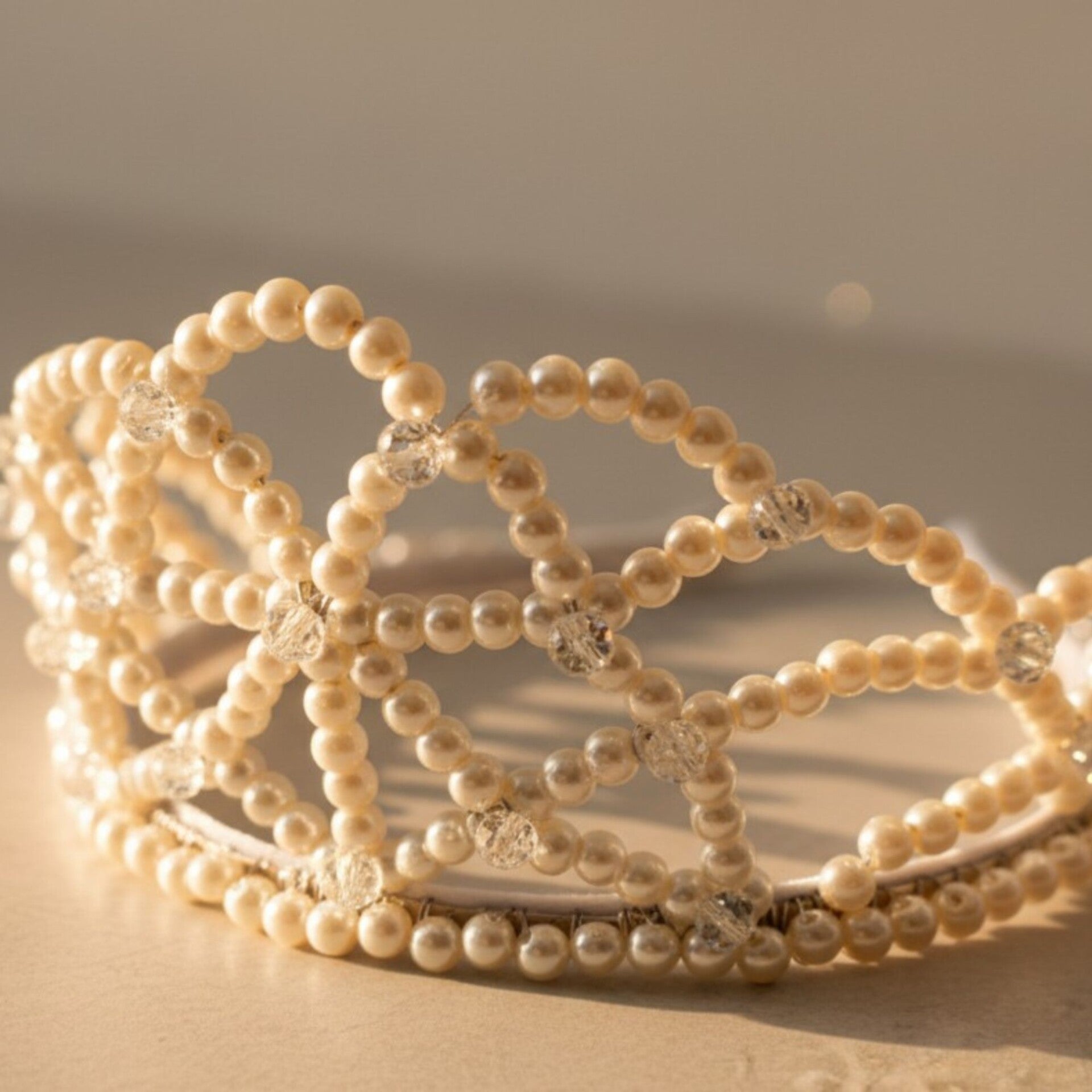 Ivory Dream – Handcrafted Pearl Bridal Crown in Gold and Cream