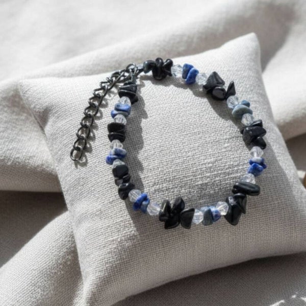 Handmade Black Gemstone Bracelet with Subtle Crystal Accents – Midnight Guard