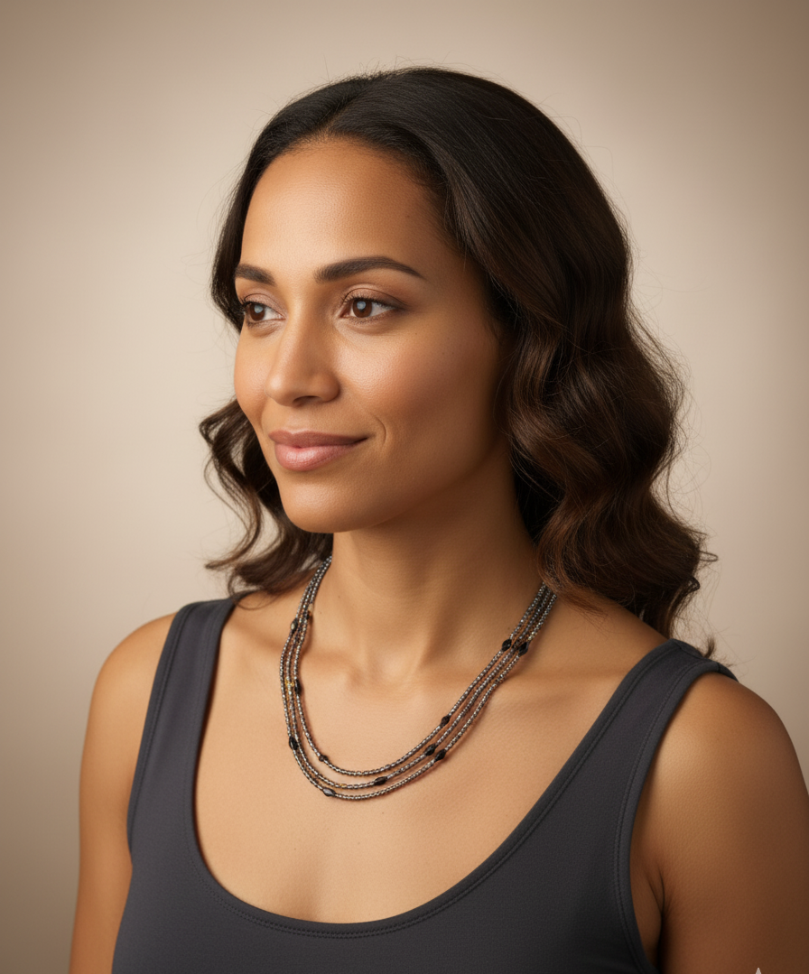 Midnight Chic – Handmade Necklace with Black & Bronze Glass Beads