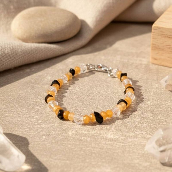 Gemstone Bracelet with Citrine & Onyx – Morning Sun