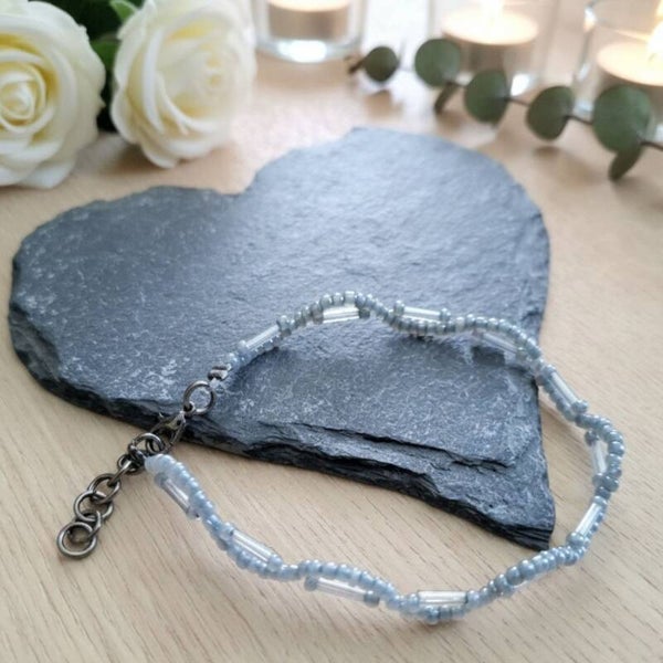 Nebula – Delicate Light Grey Glass Bracelet