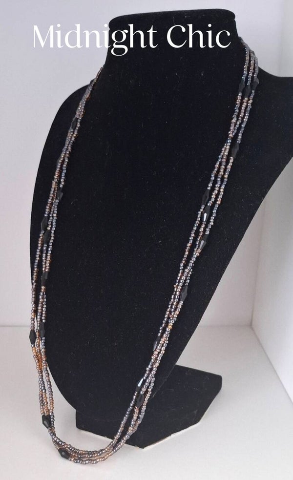 Midnight Chic – Handmade Necklace with Black & Bronze Glass Beads