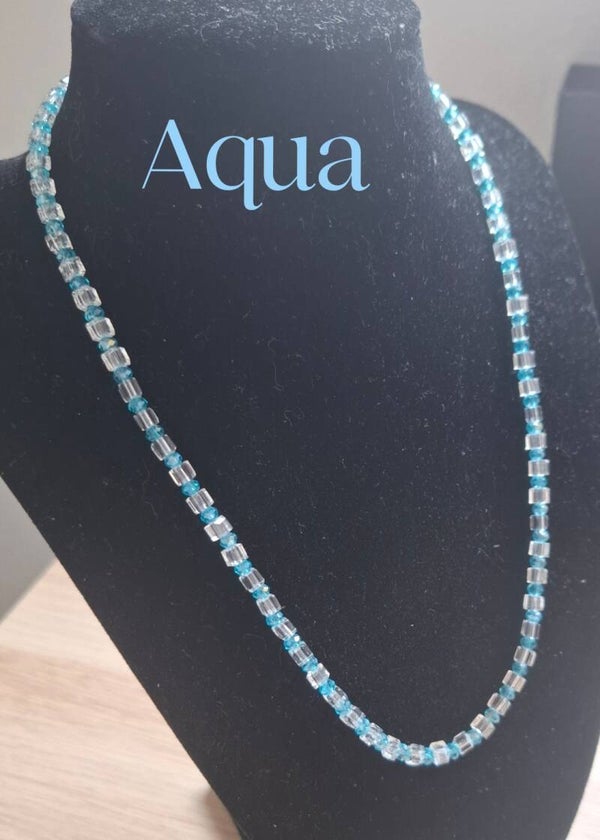 Aqua – Delicate Glass Bead Necklace in Turquoise & Clear from the Crystal Harmony Collection