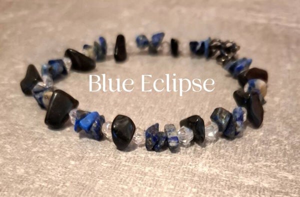 Blue Eclipse – Gemstone Bracelet with Lapis Lazuli, Onyx & Crystal Beads