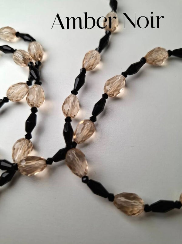 💎 Amber Noir – Rose-Colored Glass Bead Necklace with Character