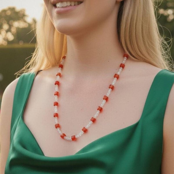 Red Ice – Elegant Red & Crystal Glass Bead Necklace