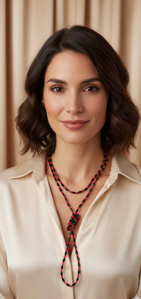 Ruby Rush – Long Necklace in Black & Ruby Red