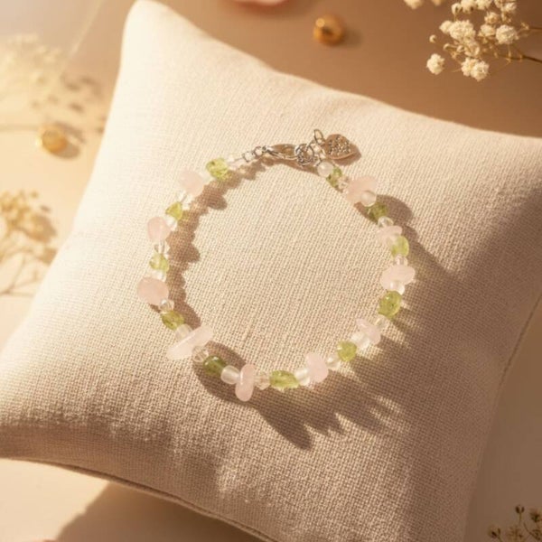 Soul’s Blossom – Feminine Gemstone Bracelet with Rose Quartz & Peridot