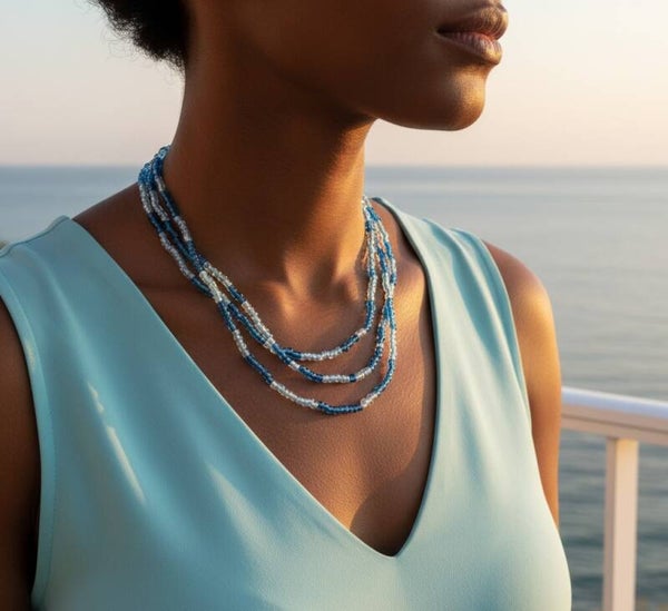 Stella Mare – Handmade Sea-Colored Glass Bead Necklace, 50 cm