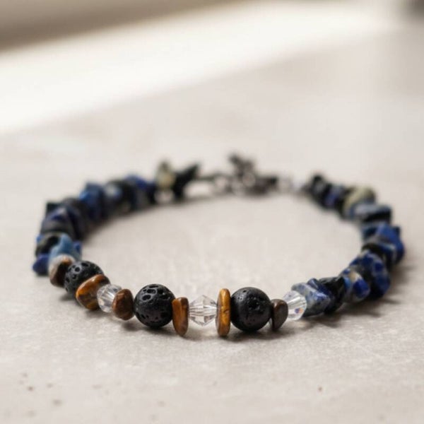 Handmade Gemstone Bracelet with Protective Stones – Midnight Warrior