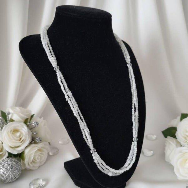 Frosted Elegance White Multi Strand Glass Bead Necklace