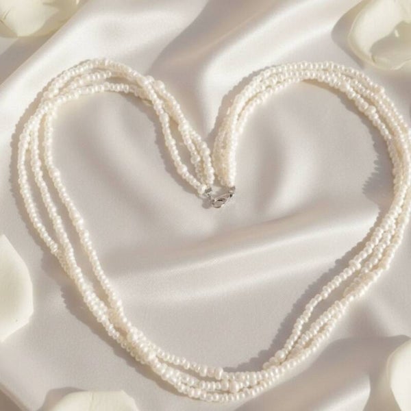 Elegant Pearl Necklace in White & Champagne – Moonlight Glow