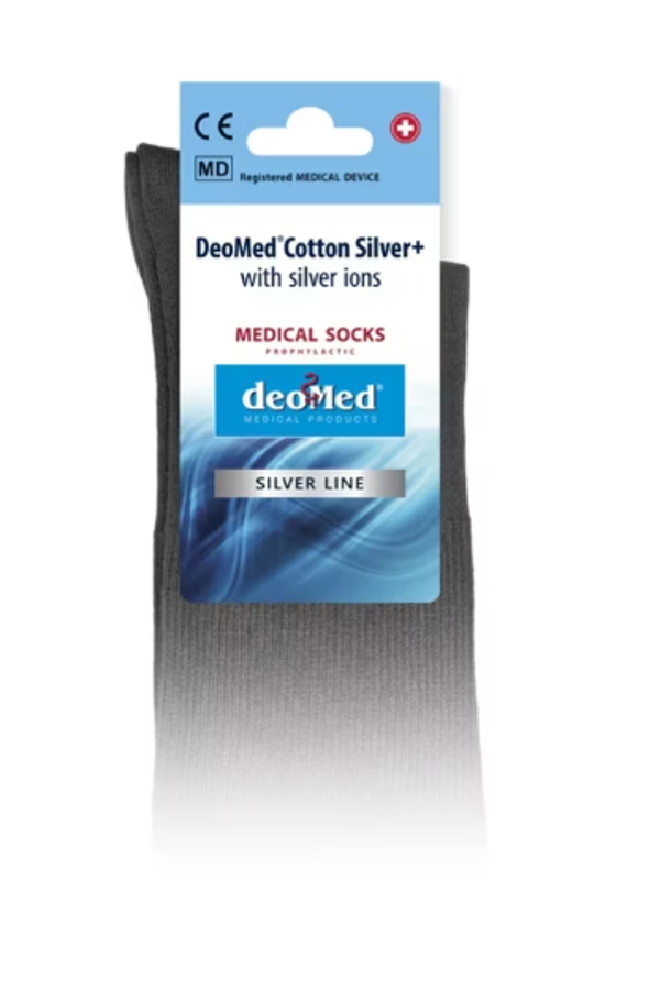 Puuvilla-hopeasukat – DeoMed Cotton Silver+