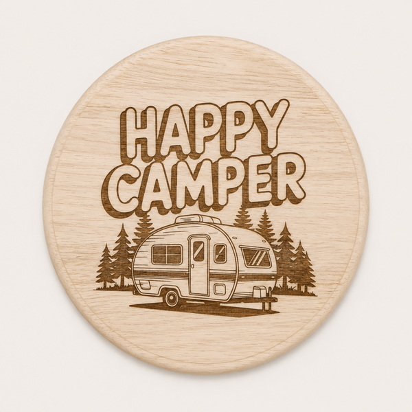 Borrelplank rond 23cm HAPPY CAMPER