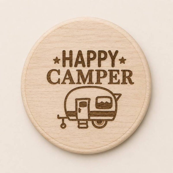 Borrelplank rond 23cm HAPPY CAMPER