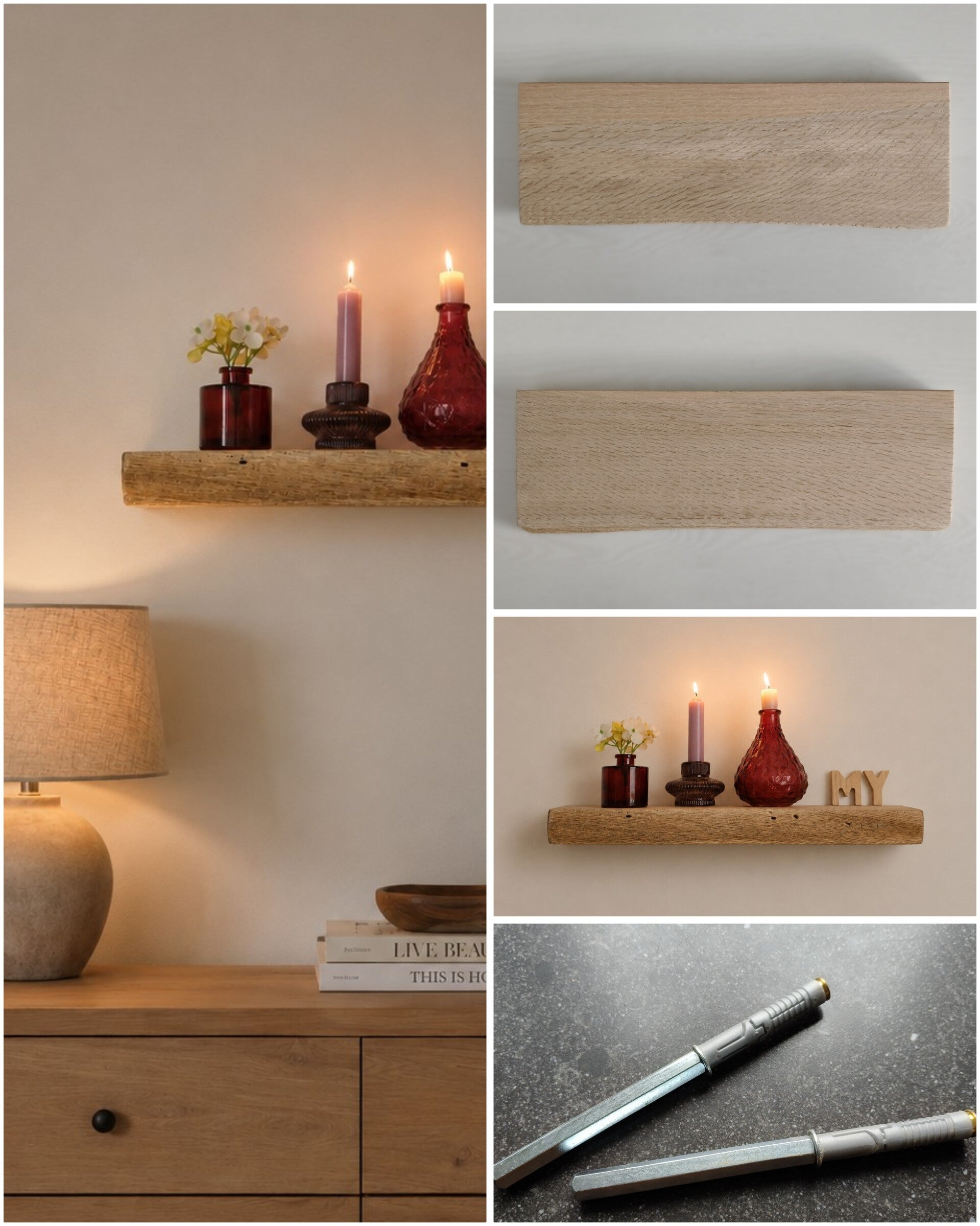 Wandplank EIKEN zwevend incl. montagepennen 47cm #280