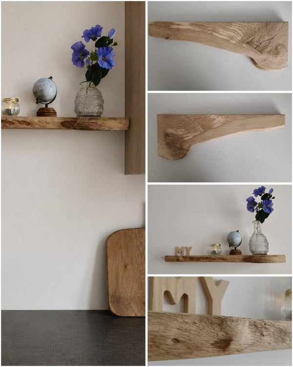 Wandplank EIKEN zwevend (hoek links/rechts) incl. montagepennen 57,5cm #282