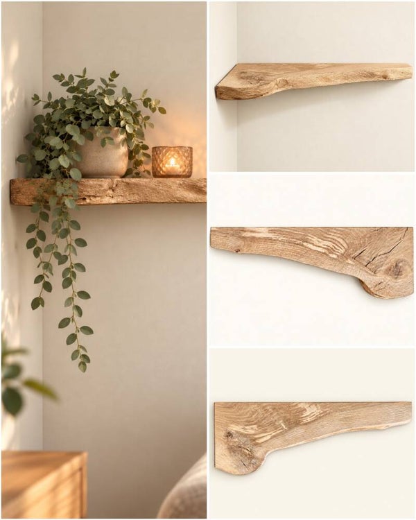 Wandplank EIKEN zwevend (hoek links/rechts) incl. montagepen 57,5cm #282