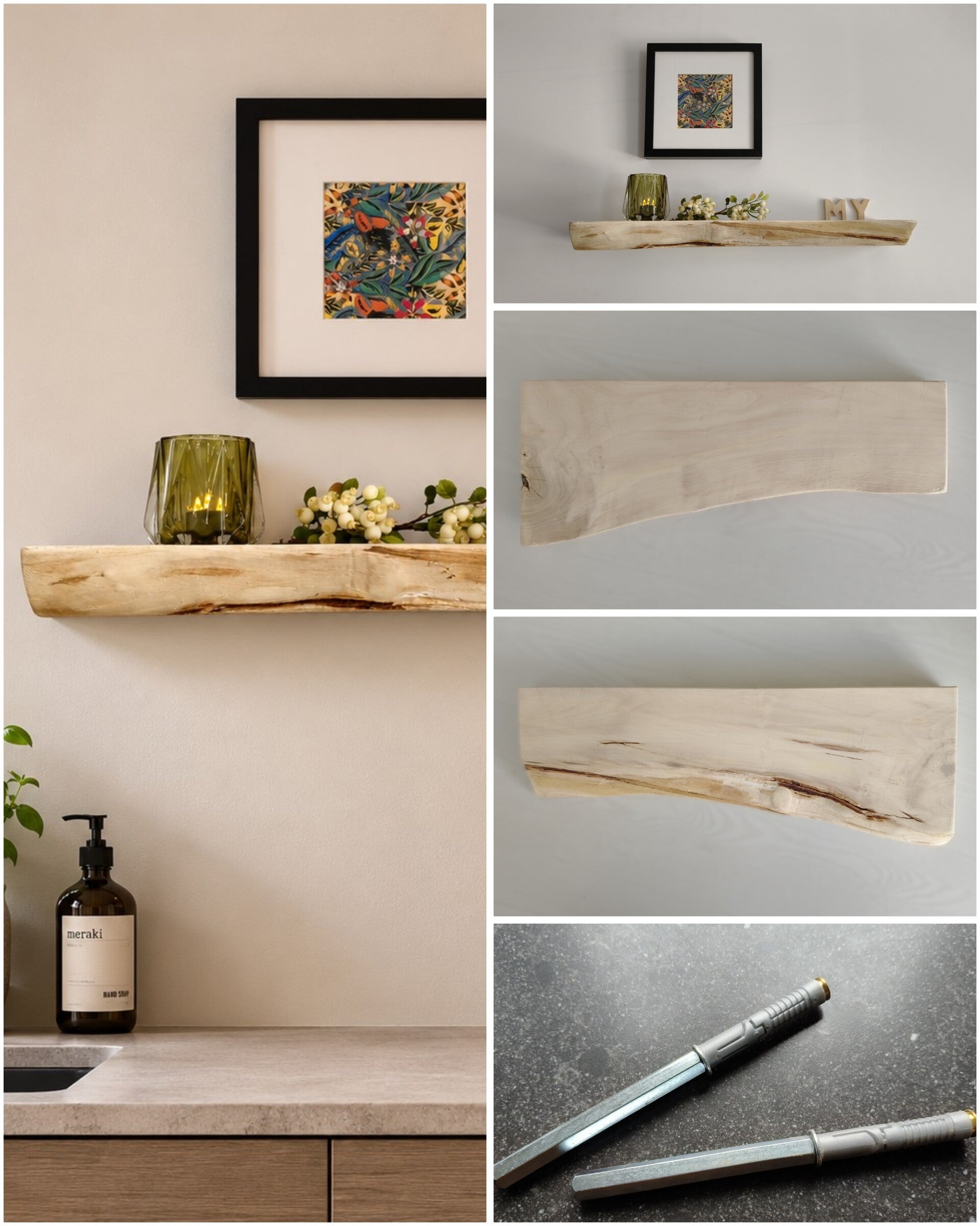 Wandplank KASTANJE zwevend incl. montagepennen 59cm #286