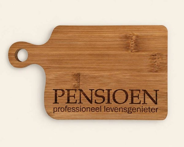 Borrelplankje bamboe 18x11cm PENSIOEN PROFESSIONEEL LEVENSGENIETER