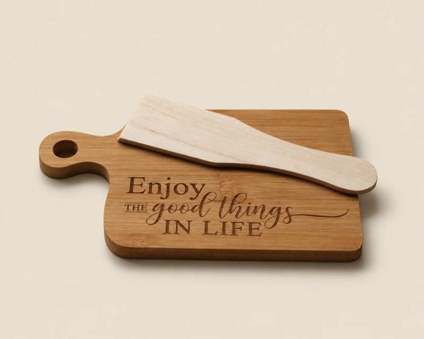 Gourmetplankje + houten spatel - ENJOY THE GOOD THINGS IN LIFE #GP4
