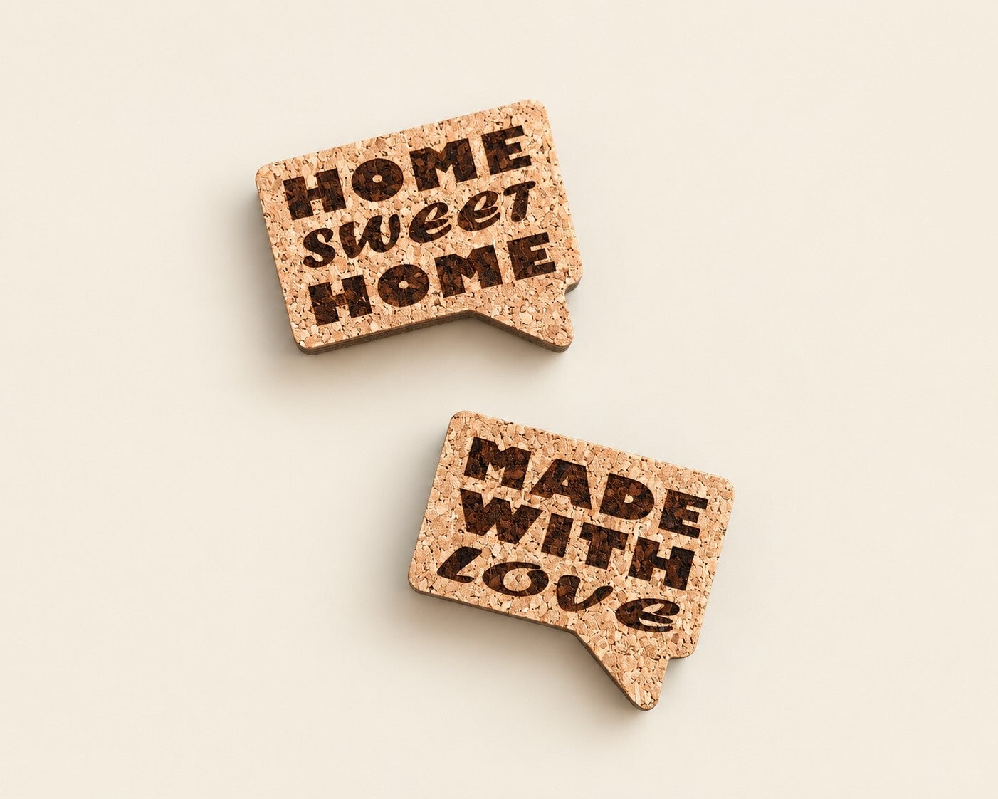 Magneten kurk tekstballon - HOME SWEET HOME & MADE WITH LOVE