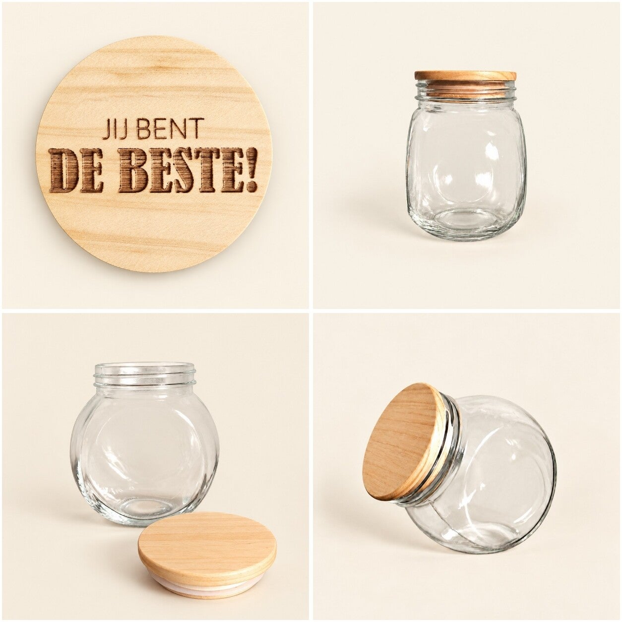 Glazen snoeppot met houten deksel - jij bent de beste!
