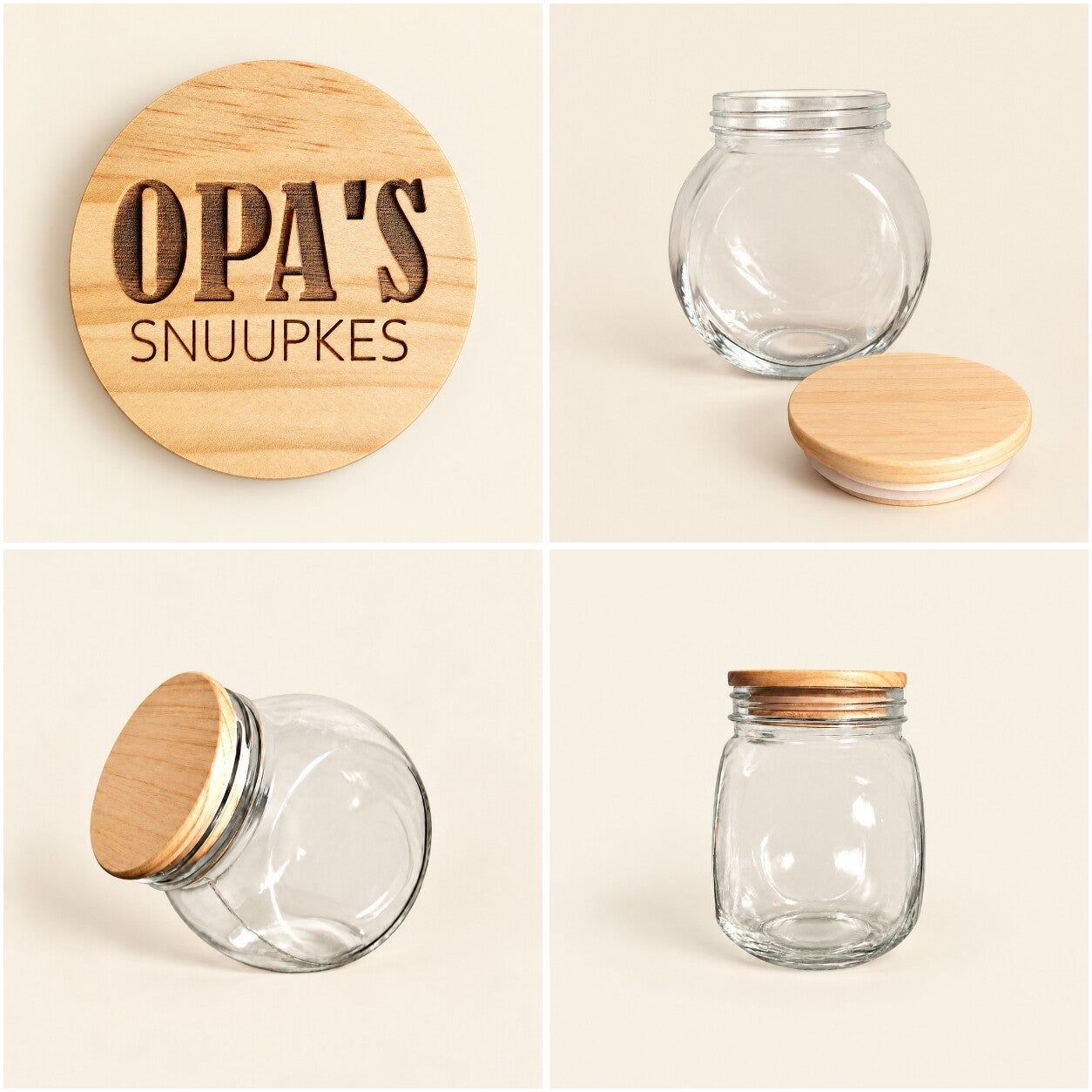 Glazen snoeppot met houten deksel - opa's snuupkes