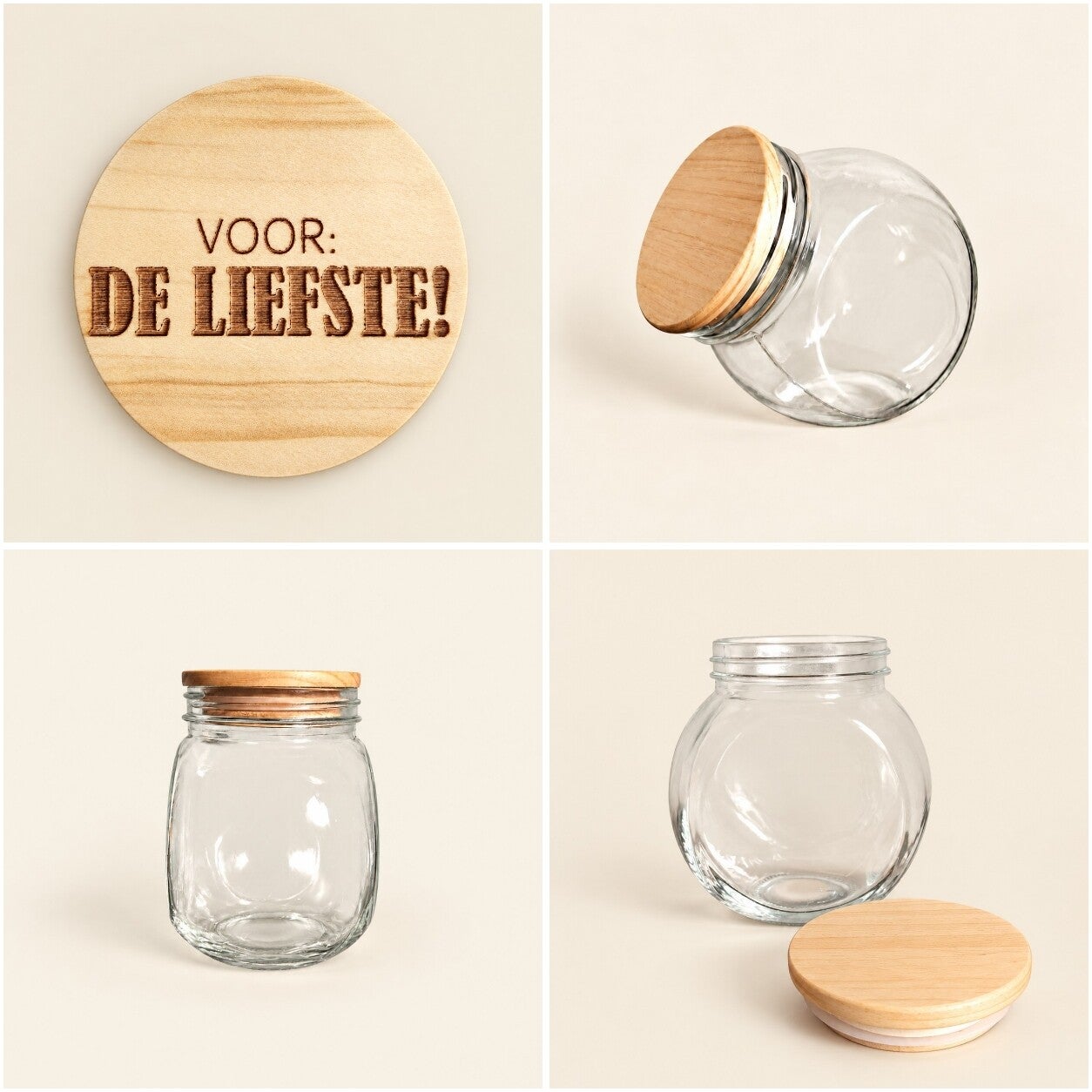 Glazen snoeppot met houten deksel - voor: de liefste!
