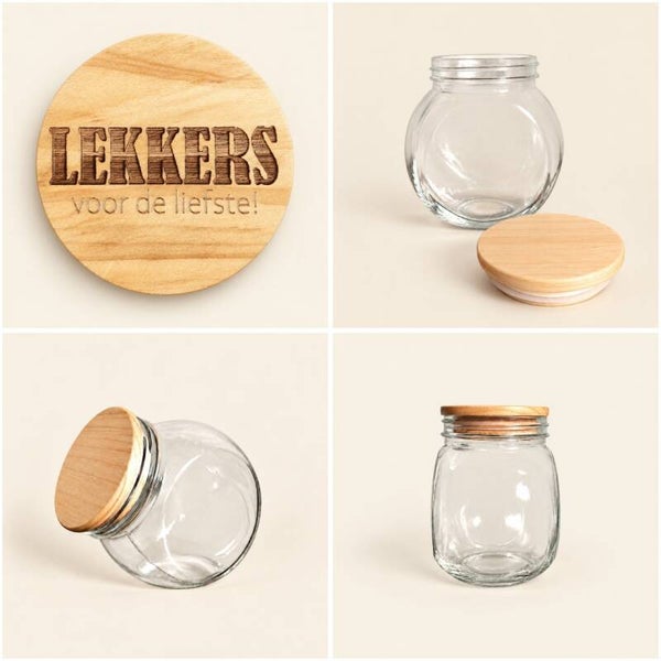 Glazen snoeppot met houten deksel - lekkers voor de liefste