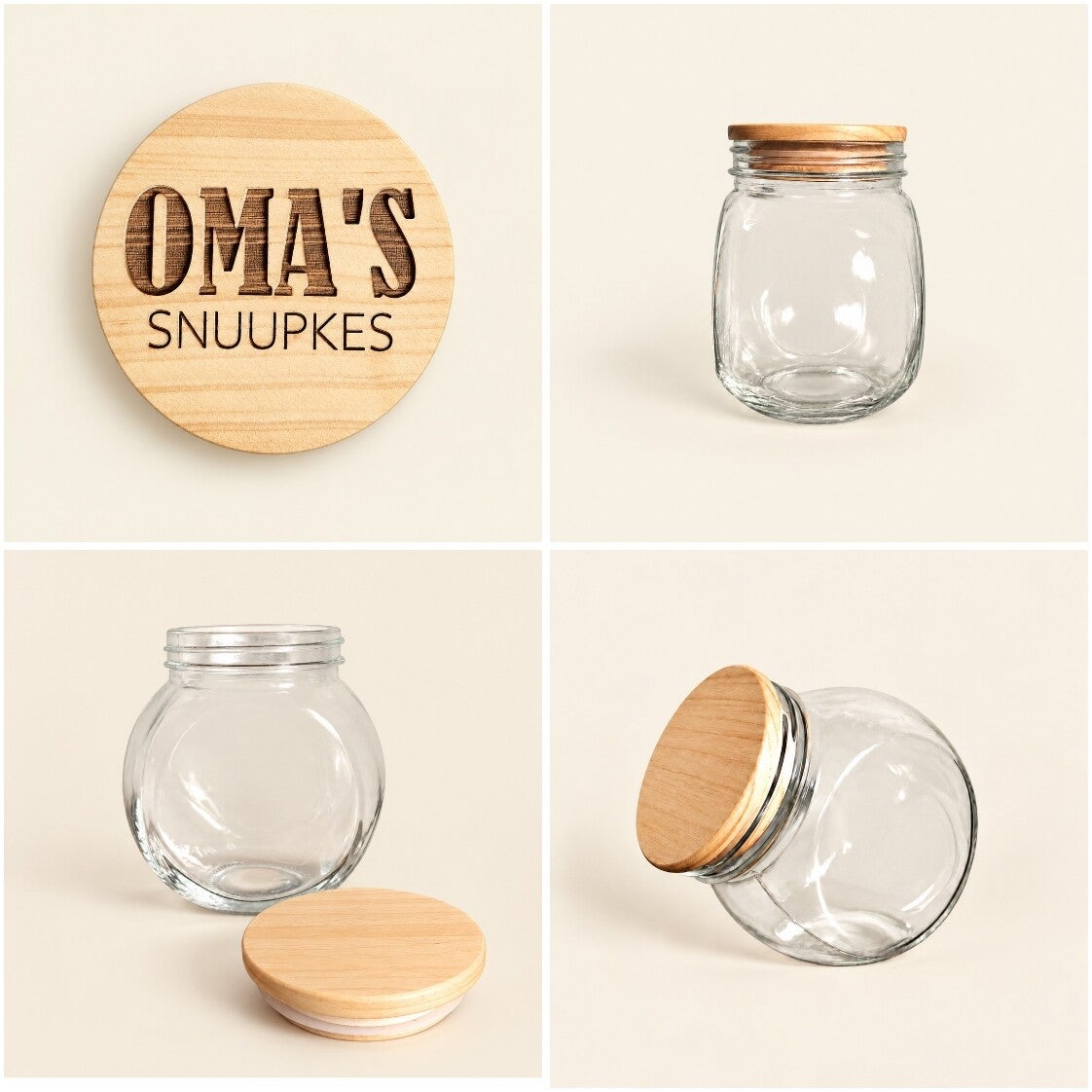 Glazen snoeppot met houten deksel - oma's snuupkes