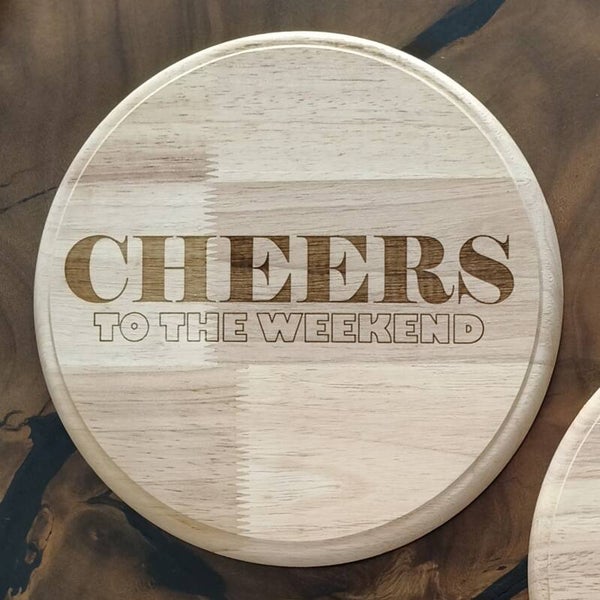 Borrelplank rond 23cm CHEERS TO THE WEEKEND