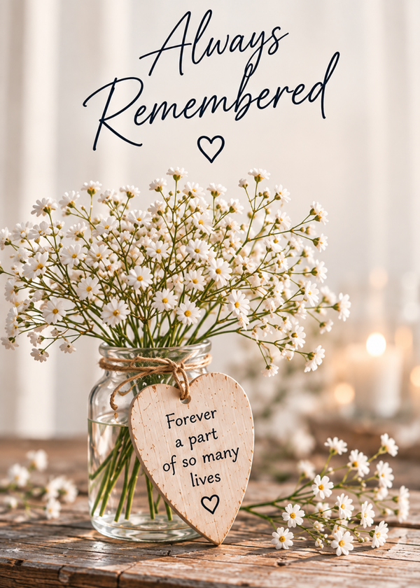 Always Remembered Sympathy Card – White Flowers