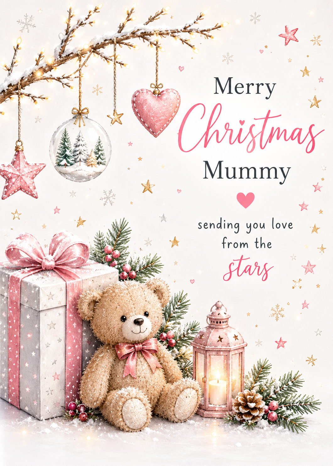 Merry Christmas Mummy – Sending Love From the Stars Teddy & Lantern Card