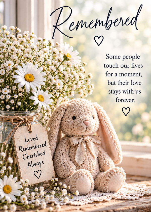 Remembered Sympathy Card – Bunny and Daisies