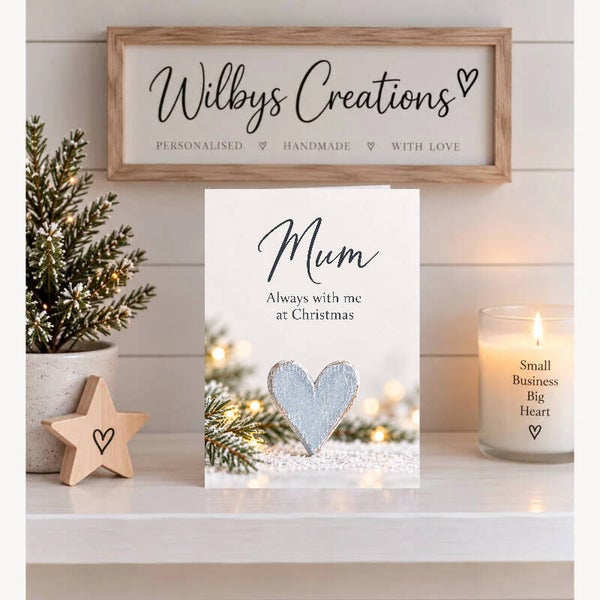 Christmas Card for Mum in Heaven – Pale Blue Wooden Heart