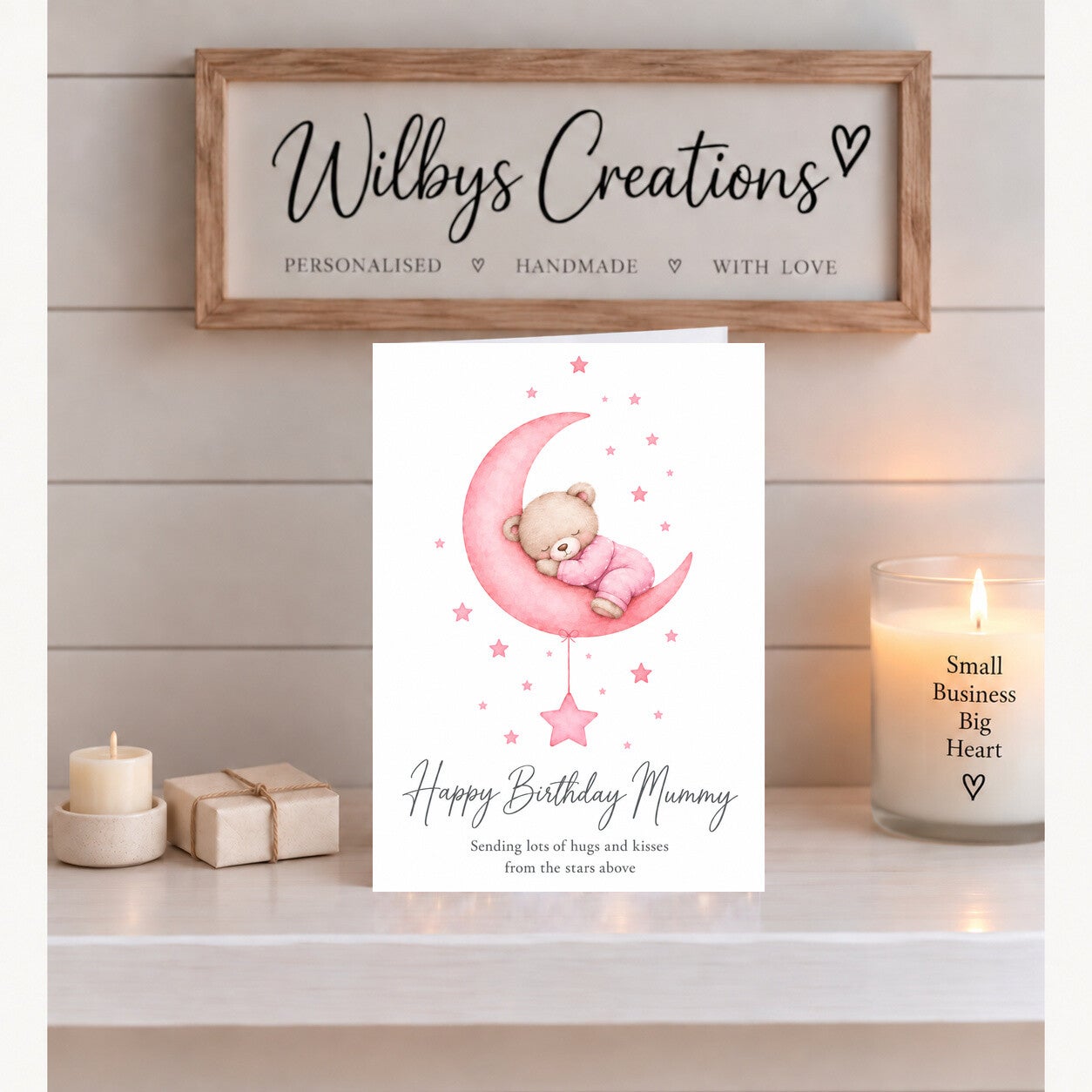 Birthday Card for Mummy – Teddy on a Pink Moon