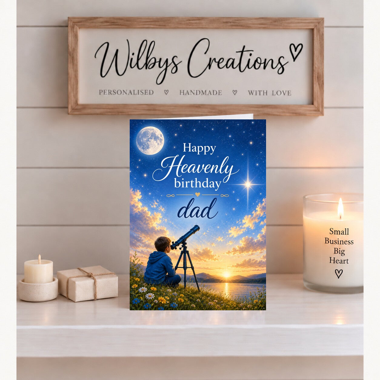 Heavenly Birthday Card for Dad – Son Looking to the Stars